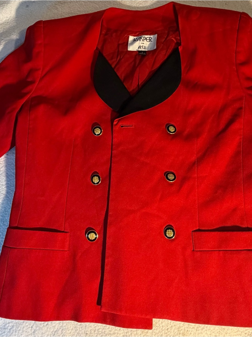 Kasper Red Double-Breasted Blazer with Black Trim